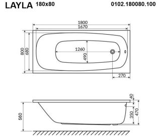 Акриловая ванна Whitecross Layla 0102.180080.100 180x80см белый глянец